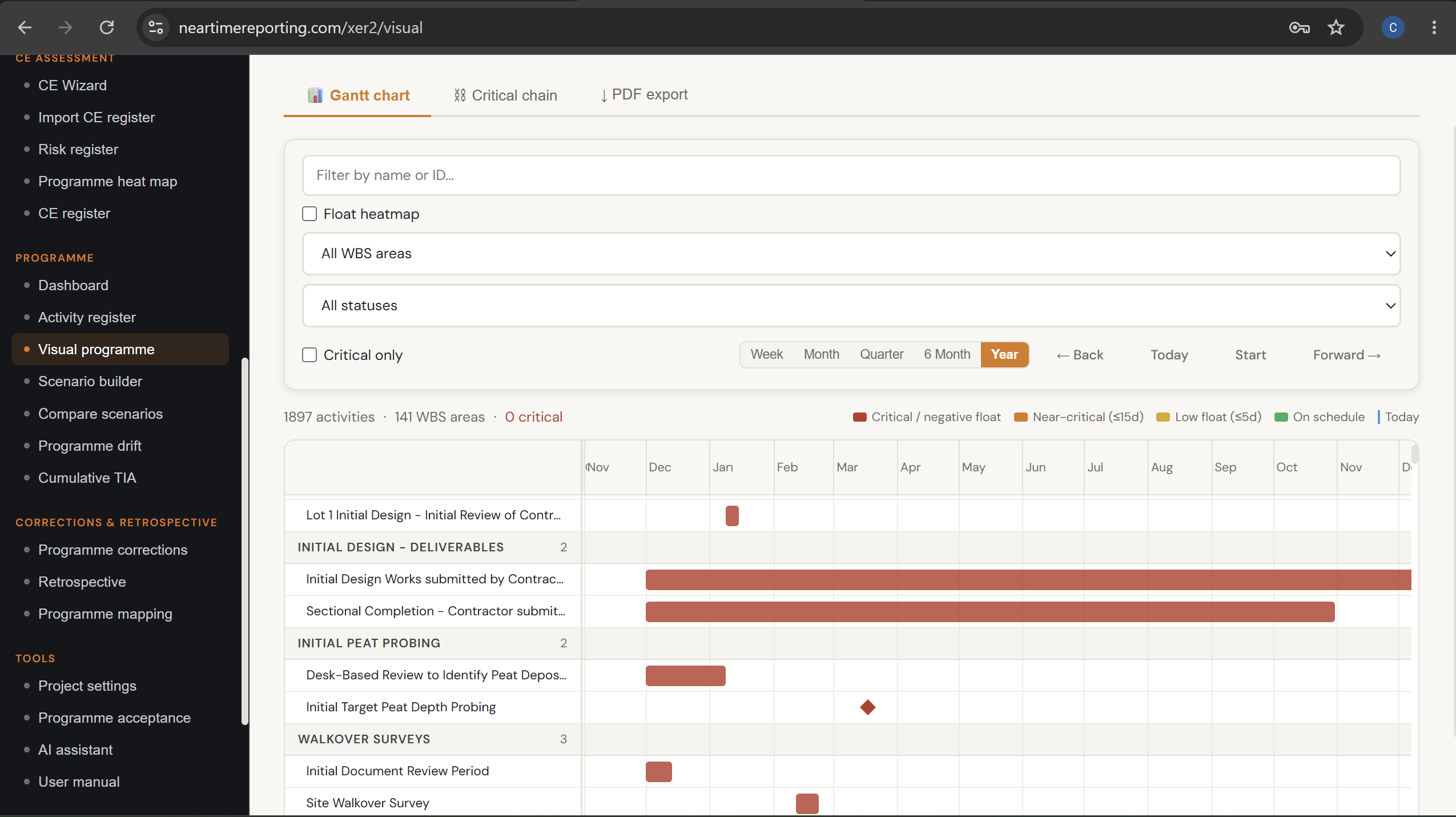 XER Inspector visual programme Gantt chart